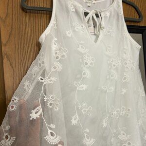 Maurices White Embroidered Lace Blouse Small Sheer Floral Lined NWT